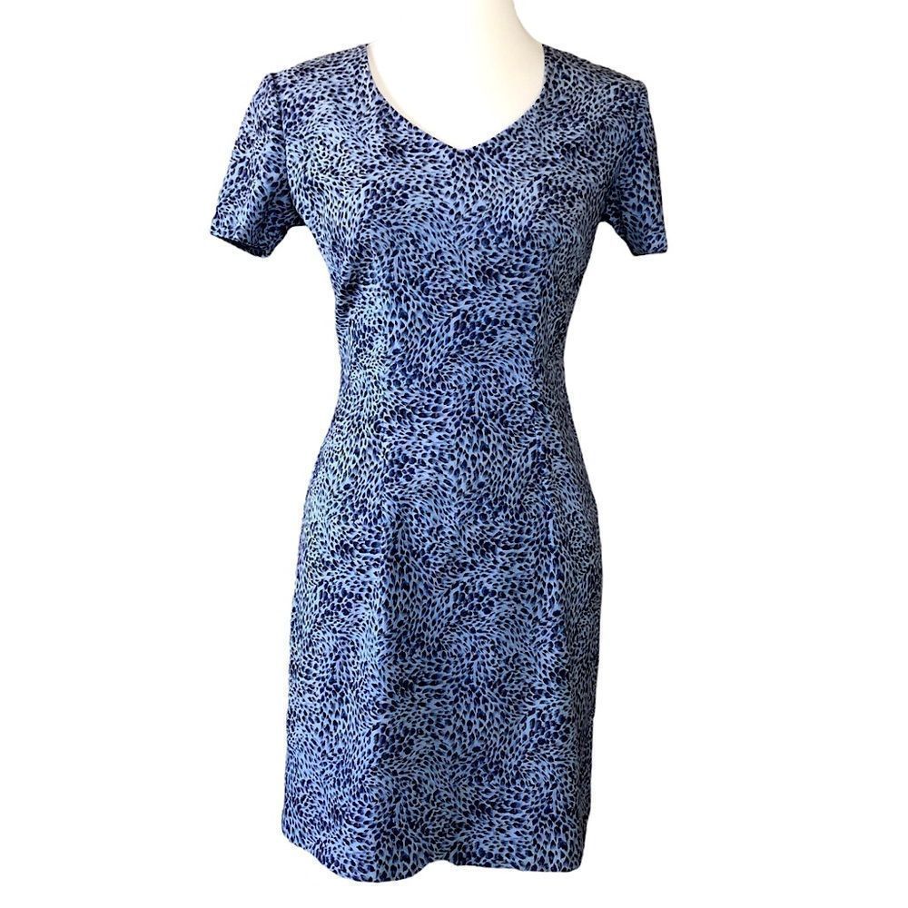 Vintage 90s Ciel Blue Leopard Print Sheath Dress sz 2